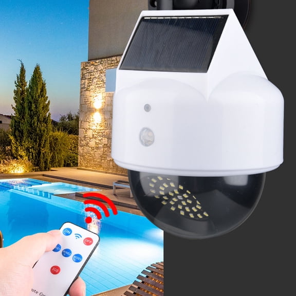 Solar Powered Human Sensor Security Fake Dummy Camera with Flashing LED Outdoor for Garden, Patio, Garage, IP66 Waterproof, Includes Remote Control