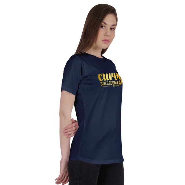 Inkmeso T-Shirt Graphique pour Femmes avec Citation "Curvy Girls Cuddle Better"