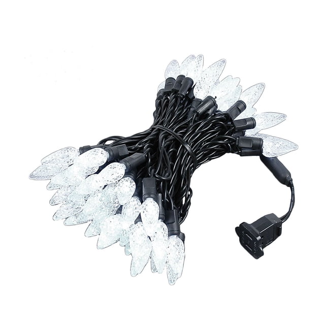 Novelty Lights 70 Light C6 LED Christmas Mini Light Set,Outdoor Lighting Patio Party String Lights, Pure White, Black Wire, 24 Feet