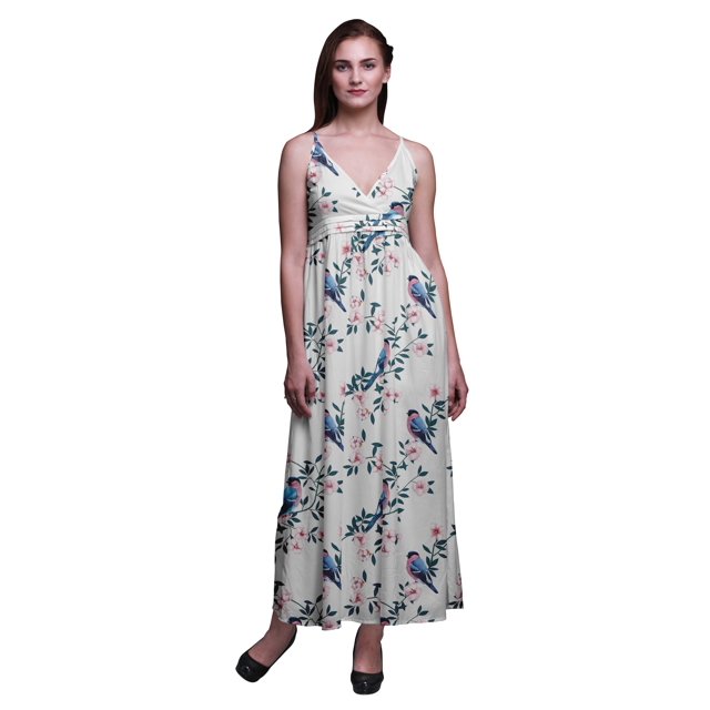 Bimba Robe Longue Maxi à Bretelles Spaghetti Ajustables Imprimée d'Oiseaux, Tenue de Plage d'Été - Xxx-Grand