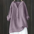 thumbnail image 2 of RKSTN Womens Tops Cotton and Linen V-Neck Long Sleeve Three Buttons Plus Size Tops Loose Fit Solid Color Basic Breathable Summer Tops Blouses, 2 of 5