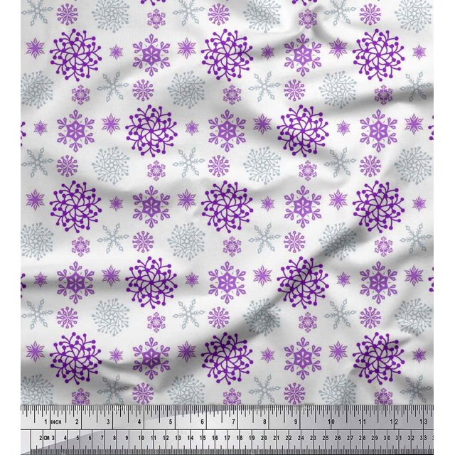 Soimoi Satin Silk Fabric Snowflake Artistic Print Sewing Fabric Yard 42 Inch Wide
