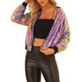 thumbnail image 4 of INSPIRE CHIC Women's Sequin Jacket Zipper Closure Hidden Pockets Bomber Jacket S Multicolor, 4 of 6