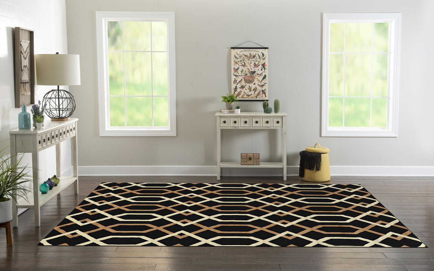 Tapis Capri Hex noir & beige de 6 pi 5 po x 9 pi 3 po