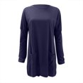 thumbnail image 3 of KIHOUT Spring Winter Womens Tops New Round Neck Long Sleeve Loose Pocket Solid Color Casual Top, 3 of 4