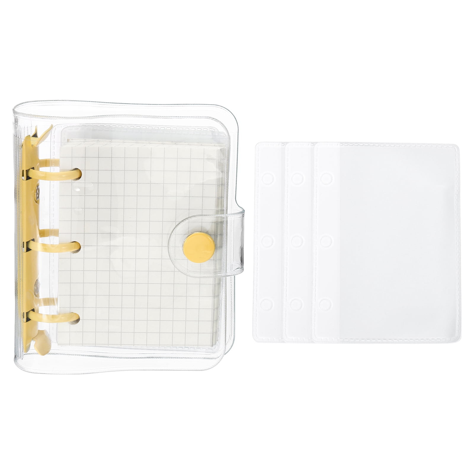 REGALWOVEN Clear 3 Ring Binder Cover, Notebook Binder Mini Refillable Loose Leaf Folder Planner, Yellow