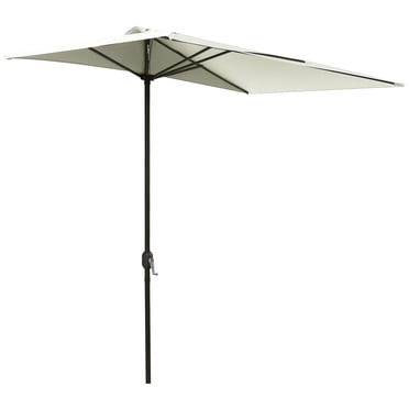 Outsunny Parasol Demi-Ombrelle 8 Pieds Extérieur Balcon Parasol Patio Jardin Extérieur Fenêtre Pare-Soleil avec 5 Baleines Beige