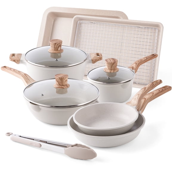 Caannasweis Batterie de Cuisine en Aluminium Antiadhésif de 13 Pcs avec Moules de Cuisson, Inspirée du Granit