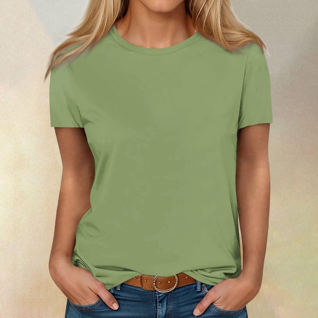 AherBiu Plus Size Womens T Shirts Crew Neck Loose Fitting Tshirts Casual Short Sleeve Solid Color Basic Tees