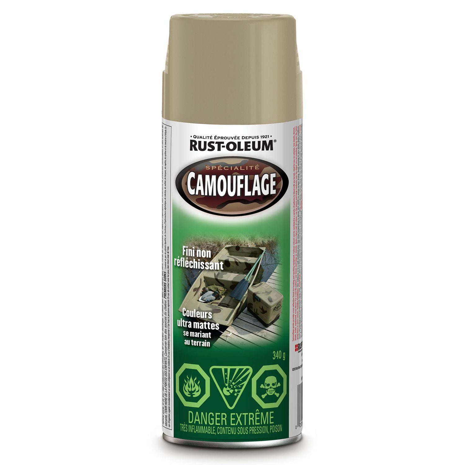 Peinture camouflage spécialisée Rust-Oleum en kaki mat, aérosol de 340g
