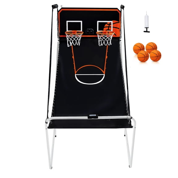 KFFKFF Collapsible Basketball Arcade Set, Dual Participant Indoor Hoops Contest, Household Double Shot Sport Including 4 Basketballs, 8 Play Styles, Digital Scoring System, and Air Pump