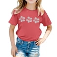 thumbnail image 1 of WEIYLL T-Shirts Graphiques pour Filles Imprimé Floral Col Rond Manches Courtes Décontracté Doux pour Enfants 12-13 Ans, 1 of 5