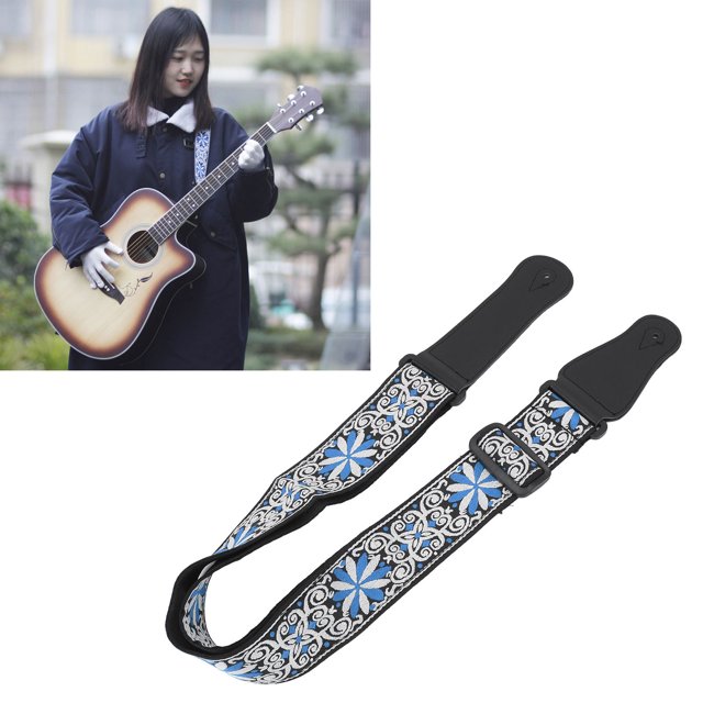 Thickened Embroidered Leather Guitar Strap, Adjustable Length Belt, Unique Style, Wear esistant, Suitable for Acoustic and Electric Guitar