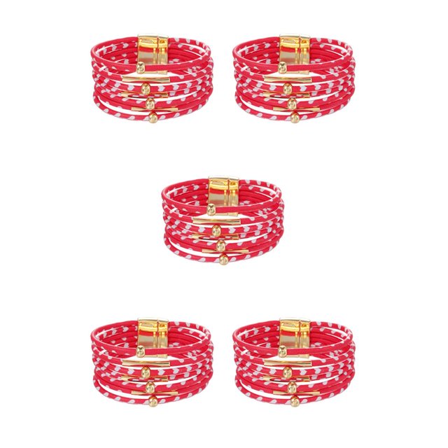 yingyy Bracelet Multi-layers Magnetic Buckle Leather Multi-colored Leopard Print Bangle Party Decoration Wristband Jewelry Red 5Set