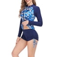 thumbnail image 2 of Aboser Rash Guard for Women Two Piece Surfing Swimsuit Printed Long Sleeve Bathing Suit Athletic Zip Front Swimwear Sun Protection Wetsuit with Shorts, 2 of 8
