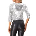 thumbnail image 3 of INSPIRE CHIC Boléro à Paillettes pour Femme Manches 3/4 Ouvert à l'Avant Scintillant Brillant Blazer Court Vestes Argent TP, 3 of 6