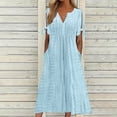 thumbnail image 1 of Babysbule Liquidation Robes d'Été pour Femmes, Mode Femmes Décontractée Ample Imprimé Papillon Col en V Manches Mi-Longues Boutons Poches Robe Longue, 1 of 6