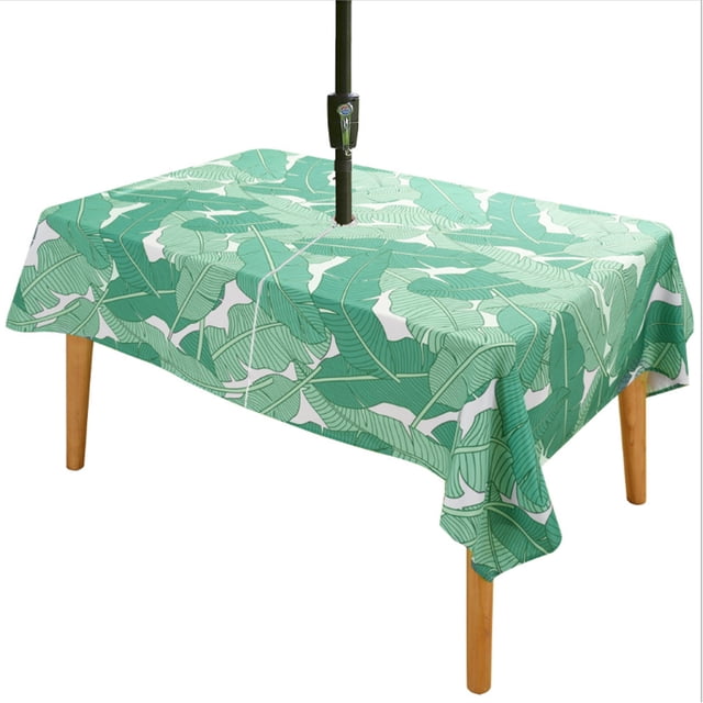 Nappe d'Extérieur à Imprimé Botanique, Résistante à l'Eau, Anti-Déversement, en Tissu Polyester, Housse de Table avec Trou pour Parasol à Fermeture Éclair pour Déco de Table de Patio et de Jardin