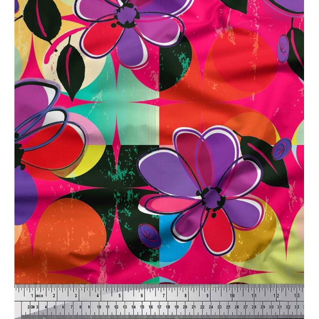 Soimoi Tissu en Rayonne Imprimé Fleurs Colorées par Yard 42 Pouces de Large