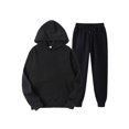 thumbnail image 1 of Innerwin Hoodies And Sweatpant Set Solid Color Mens Tracksuit Winter Hooded Warm 2 Piece Hoodie Black M, 1 of 2