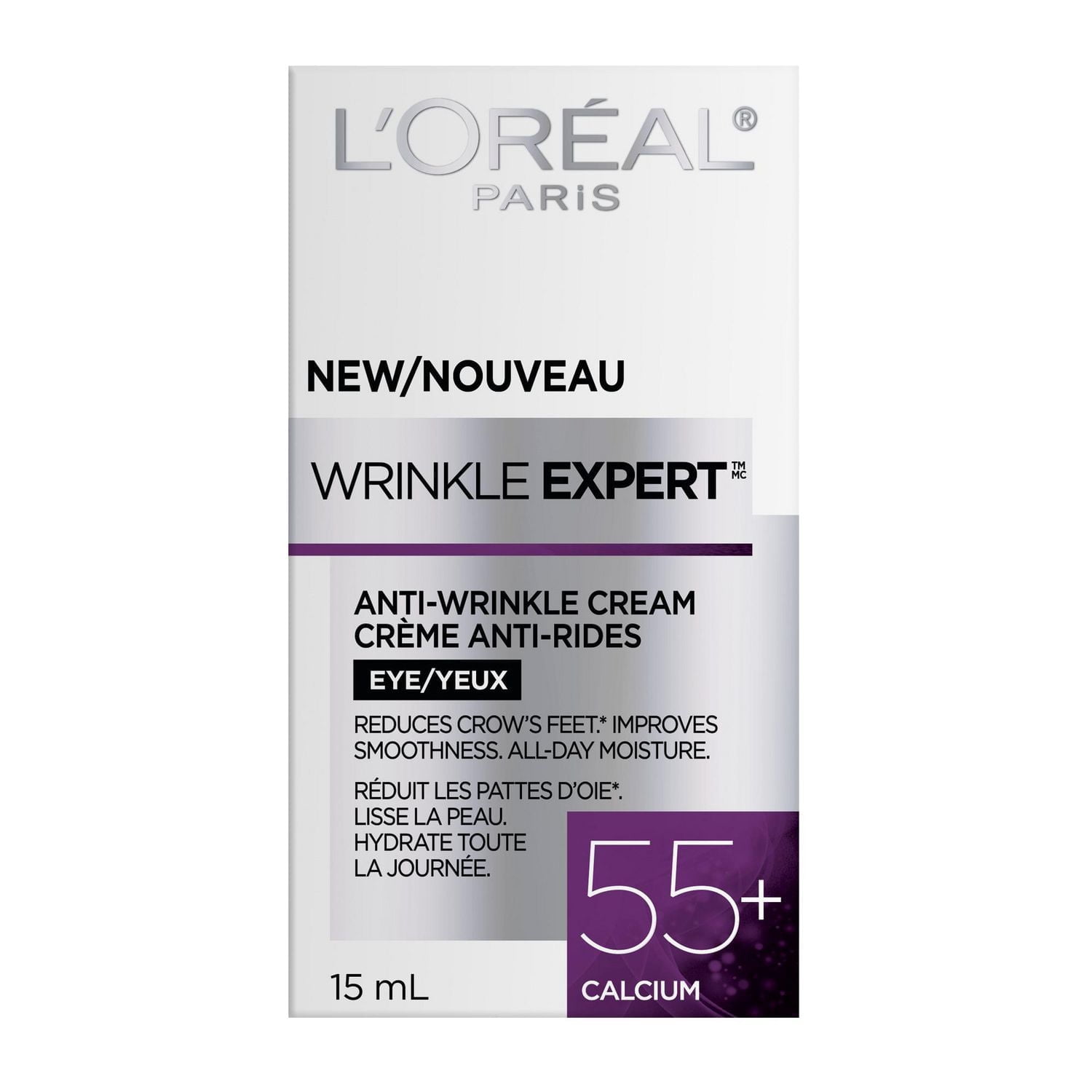 L'Oreal Paris Wrinkle Expert 55+ Crème Yeux Anti-âge avec Calcium, 15 mL