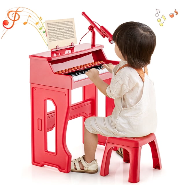 Gymax Clavier de Piano Musical à 37 Touches Jouet d'Apprentissage pour Enfants avec Microphone Rouge
