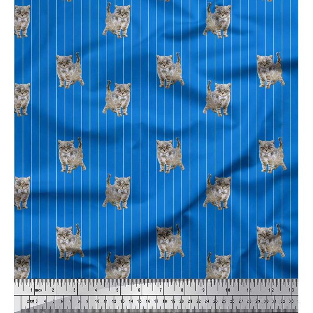 Soimoi Rayon Fabric Stripe & Cat Animal Print Fabric by Yard 42 Inch Wide