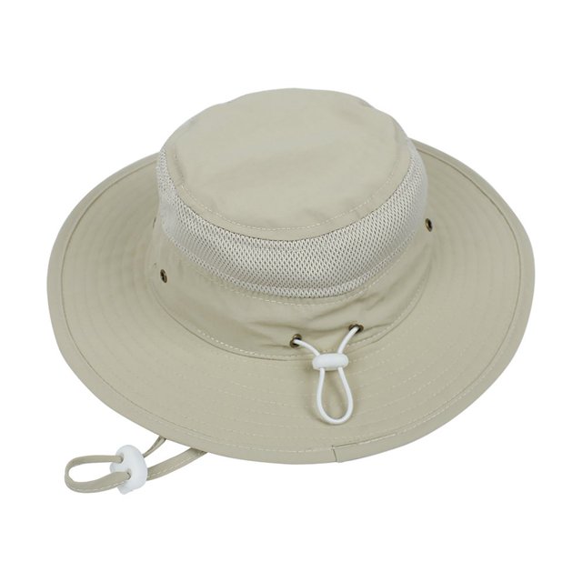 Bucket Hat Solid Color Mesh Patched Polyester Travel Hiking Fisherman Hat for Kids