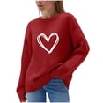 thumbnail image 1 of Lenpel Chandails Surdimensionnés pour Femmes, Décontractés, à Manches Longues, Col Rond, Imprimé de Cœurs, Chandails Grande Taille, Chandail Ample à Enfiler, Hauts (Rouge, 3X-Grand), 1 of 6