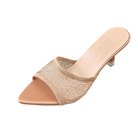 WLOELOEW Women'S Summer Casual Sandals Peep-Toe High Heel Pointed Toe Rhinestone Pu Material Size 7 Us Foot Length 9.65 Inches Open Toe Comfortable Style