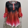 thumbnail image 4 of Gradient Color T Shirt Women Gradient T Shirt Casual Button Round Collar Ruffle Sleeve Blouse Swing Loose Top, 4 of 9
