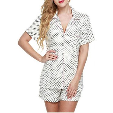 Womens Summer 2PCS Pajamas Set Short Sleeve Sleepwear Button Down Nightwear Soft Pj Lounge Sets