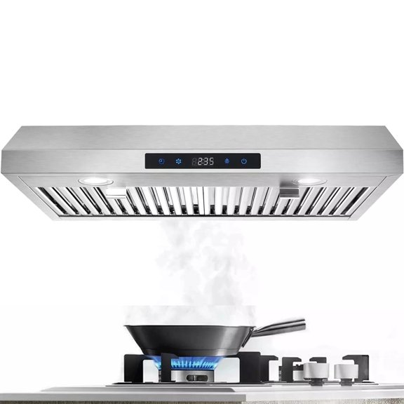JOEAONZ 30" Under Cabinet Range Hood 500CFM Stainless Steel 3-Speed Touch Control Kitchen Vent Hood w/Dishwasher Filter Timer LED Light Ducted/Ductless Convertible 3 Venting Options