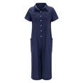 thumbnail image 3 of Kcodviy Women's Solid Colour Casual Jumpsuit Short Sleeve Mid Length Sequin Rompers for Women Shirt Jumpsuit, 3 of 5