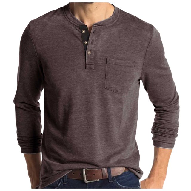 Stylish Men's Button-Up Long Sleeve T-Shirt for Autumn Casual Wear Comfortable Base Layer for Everyday Use Fashionable Rounded Neck Tee