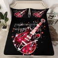 thumbnail image 2 of Ensemble de Draps pour Lit Simple à Notes de Musique de Guitare Rouge, Ensemble de Draps de Musique Rock pour Enfants Garçons Filles Ados Déco de Chambre Décor Scintillant Ensemble de Literie, 2 of 6
