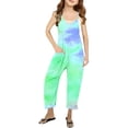 thumbnail image 1 of MIASHUI Girls Tie Dye Rompers Sleeveless Spaghetti Straps Jumpsuits Comfy Loose Trousers,Light Green,7-8 Years, 1 of 5