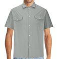 thumbnail image 1 of cfhntfmh Short Sleeve Shirts for Men Button down Summer Casual Collared V Neck Tops Solid Color Beach Blouses, 1 of 5