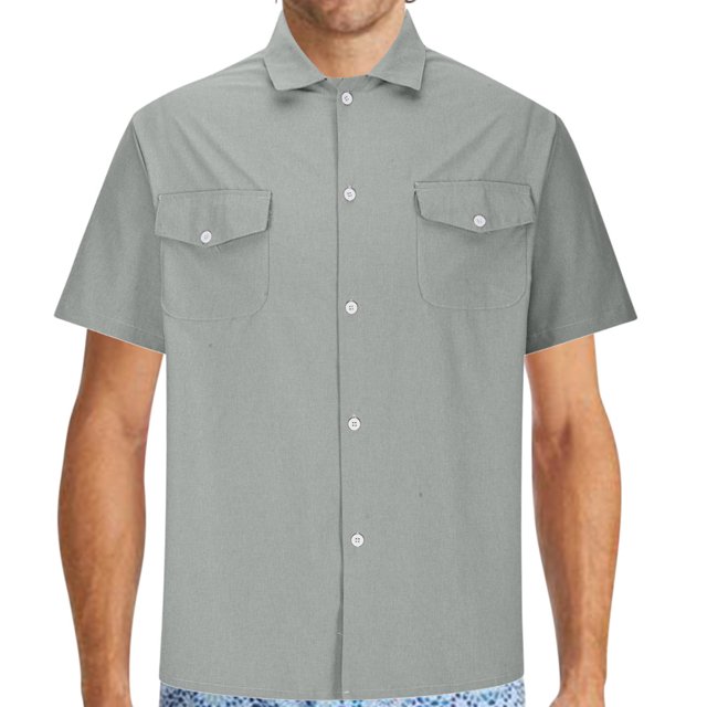cfhntfmh Short Sleeve Shirts for Men Button down Summer Casual Collared V Neck Tops Solid Color Beach Blouses