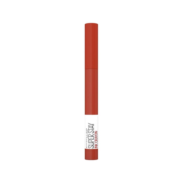 Super Stay®Ink Crayon Lipstick in a vertical front-facing view with a matte red cap and base, white label with black and red text, providing up to 8-hour matte lip colour with lasting ink technology for precise, long-lasting wear.