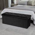 thumbnail image 3 of PINPLUS 43.3" Black Velvet Ottoman Storage,Extra Large End of Bed Storage Box with Lids,Footstool Folding Ottoman Bench Window Seat with Rivet, 3 of 7