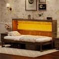 thumbnail image 1 of Euroco Wood Twin Size Murphy Bed with Storage Cabinets and LED Light, Brwon, 1 of 17