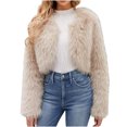 thumbnail image 2 of LSLJS Manteau Long Chaud en Fausse Fourrure pour Femmes, Veste d'Hiver à Col en V, 2 of 9