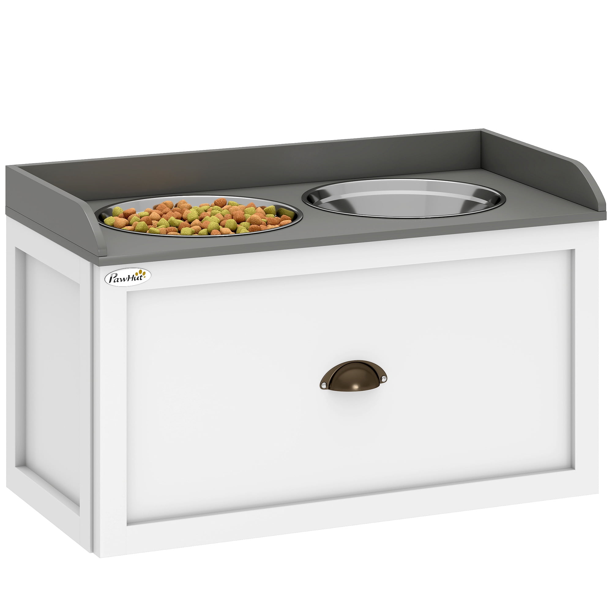 PawHut Grands Bols Surélevés pour Chien avec Rangement, Support de Bol Surélevé pour Chien, Blanc