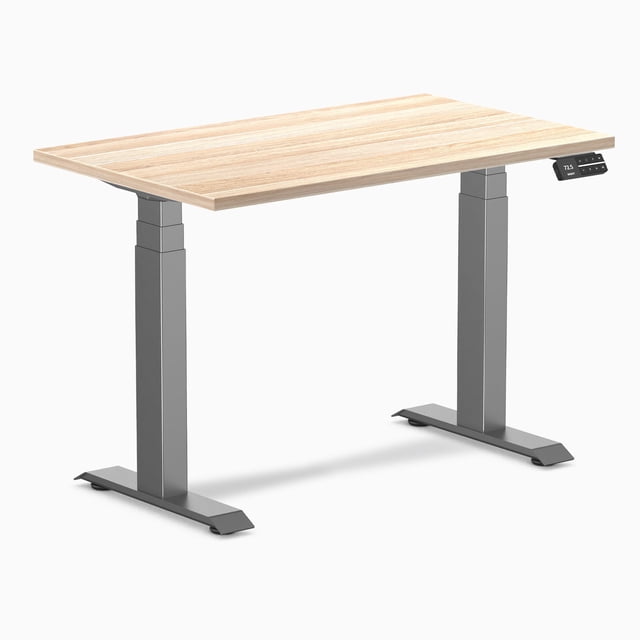 Desky Bureau Assis-Debout Mini Double - Chêne Classique / 40 x 24 Pouces / Gris Espace