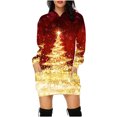 thumbnail image 1 of Jsaierl Robe à Capuche pour Femmes, Imprimé d'Arbre de Noël Doré, Mode Décontractée, Chandail à Enfiler à Manches Longues, Mini-Robe à Capuche avec Poche, Chandails d'Automne pour Femmes, 1 of 4