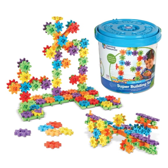 Learning Resources Gears! Gears! Gears! Super Building Toy Set, STEM Toys, Construction Toys, Gears for Kids, 150 Pieces, Ages 3+, Blue
