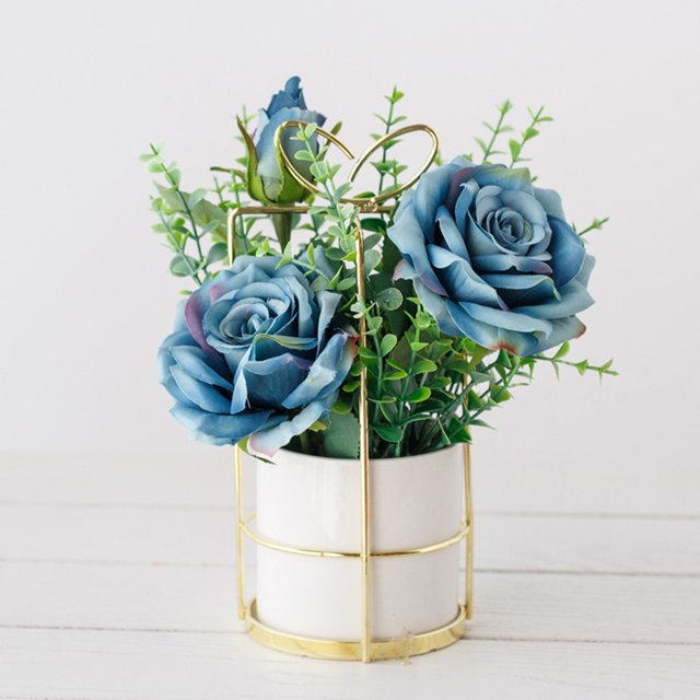 mmirethe Fake Peony Silk Hydrangea Flower Realistic Appearance Artificial Flowers With Vase Simulation Flower Set Low Maintenance rose blue 1Set