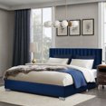 thumbnail image 4 of Costway Full Tufted Upholstered Platform Bed Frame Flannel Headboard Navy Blue, 4 of 10