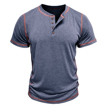 cfhntfmh Men's Henley Shirts Short Sleeve Casual Basic Tee Summer Button Muscle Slim Soild Color T Shirts